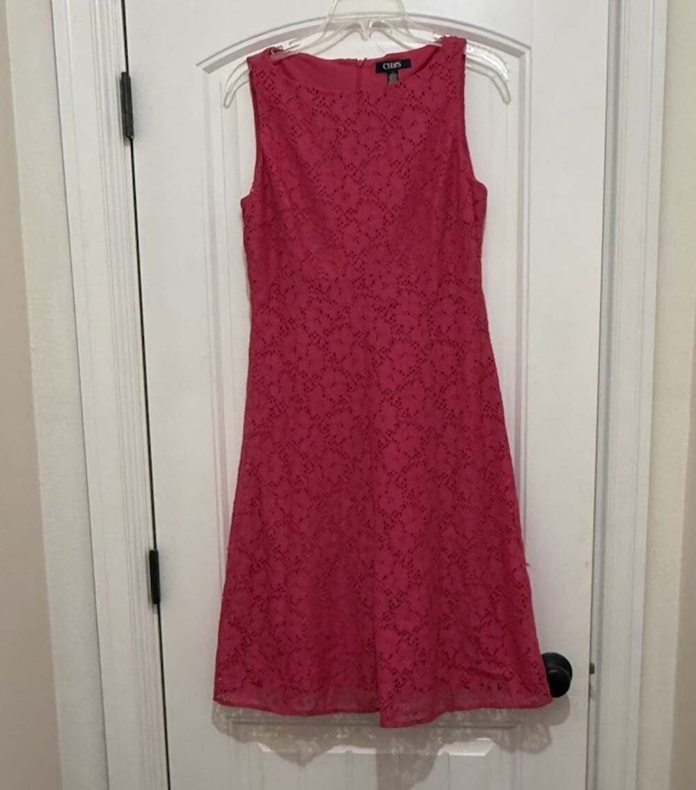 Chaps Hot Pink Lace Overlay Sleeveless Fit & Flare Dress Womens Size 6 EUC